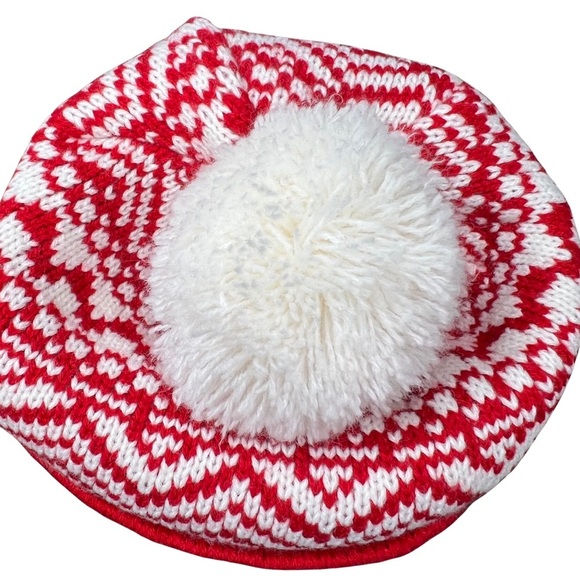 Old Navy Fair Isle Pom Beanie Sweater Knit Scandi Girl Red White One Size OS - Picture 5 of 12